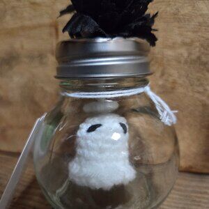 Crochet white ghost in bubble jar